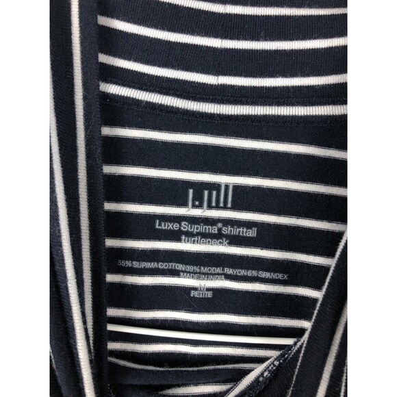J. Jill Womens Luxe Supima Shirttail Turtleneck Top Size MP Striped Navy Blue - Picture 3 of 7